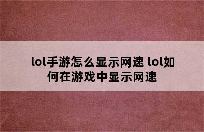 lol手游怎么显示网速 lol如何在游戏中显示网速